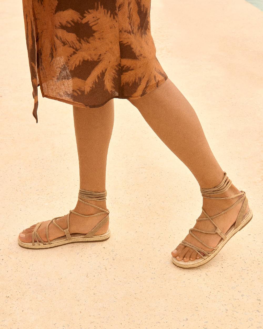 Manebí Suede \u0026 Jute Lace-Up Sandals - Hamptons Tobacco