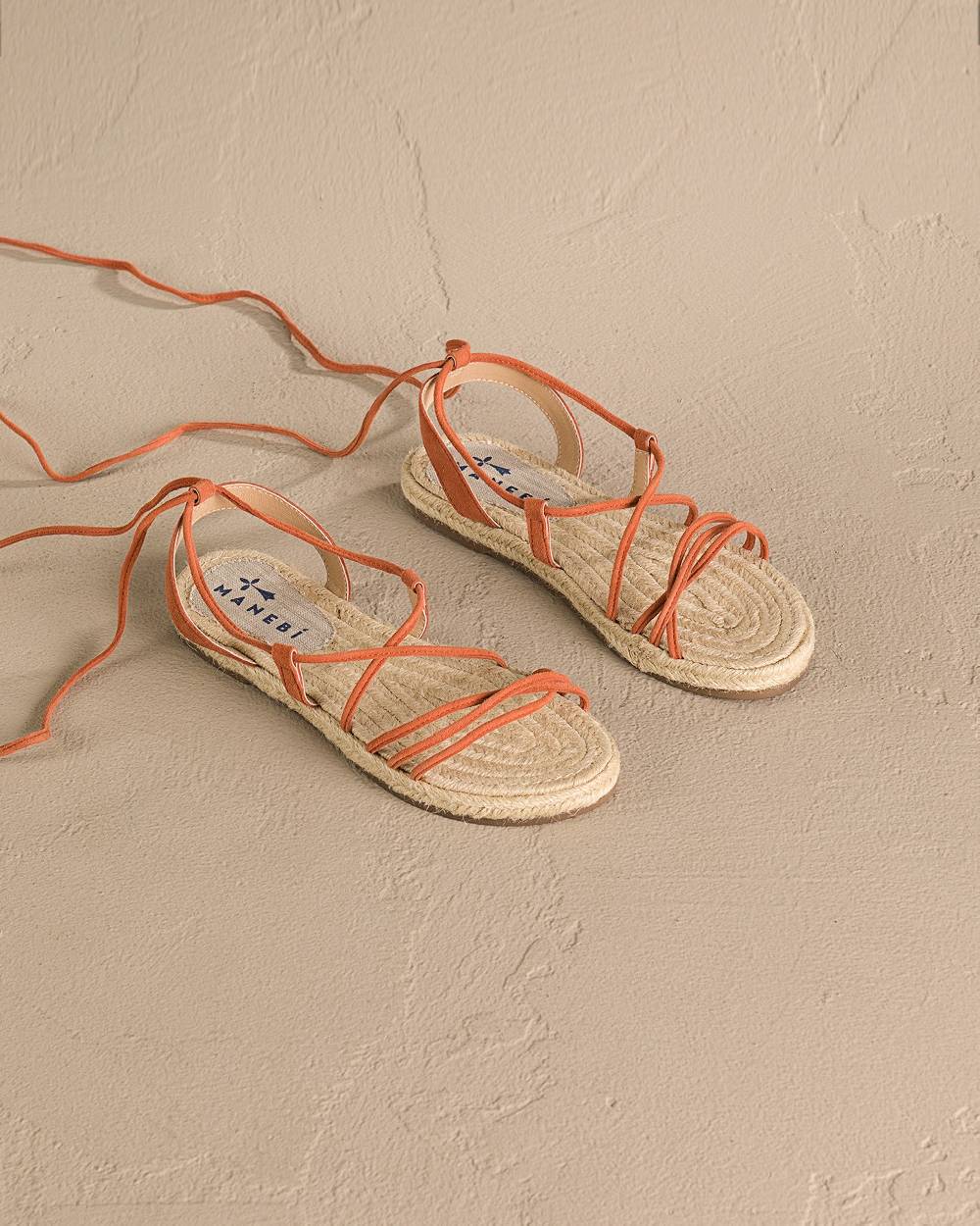Manebí Suede \u0026 Jute Lace-Up Sandals - Orange Rust