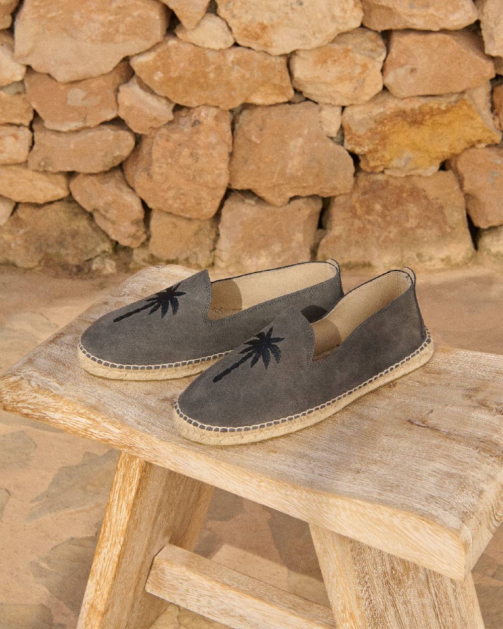 Manebí Suede With Embroidery Espadrilles - Palm Springs Carbon Grey + Black Palm