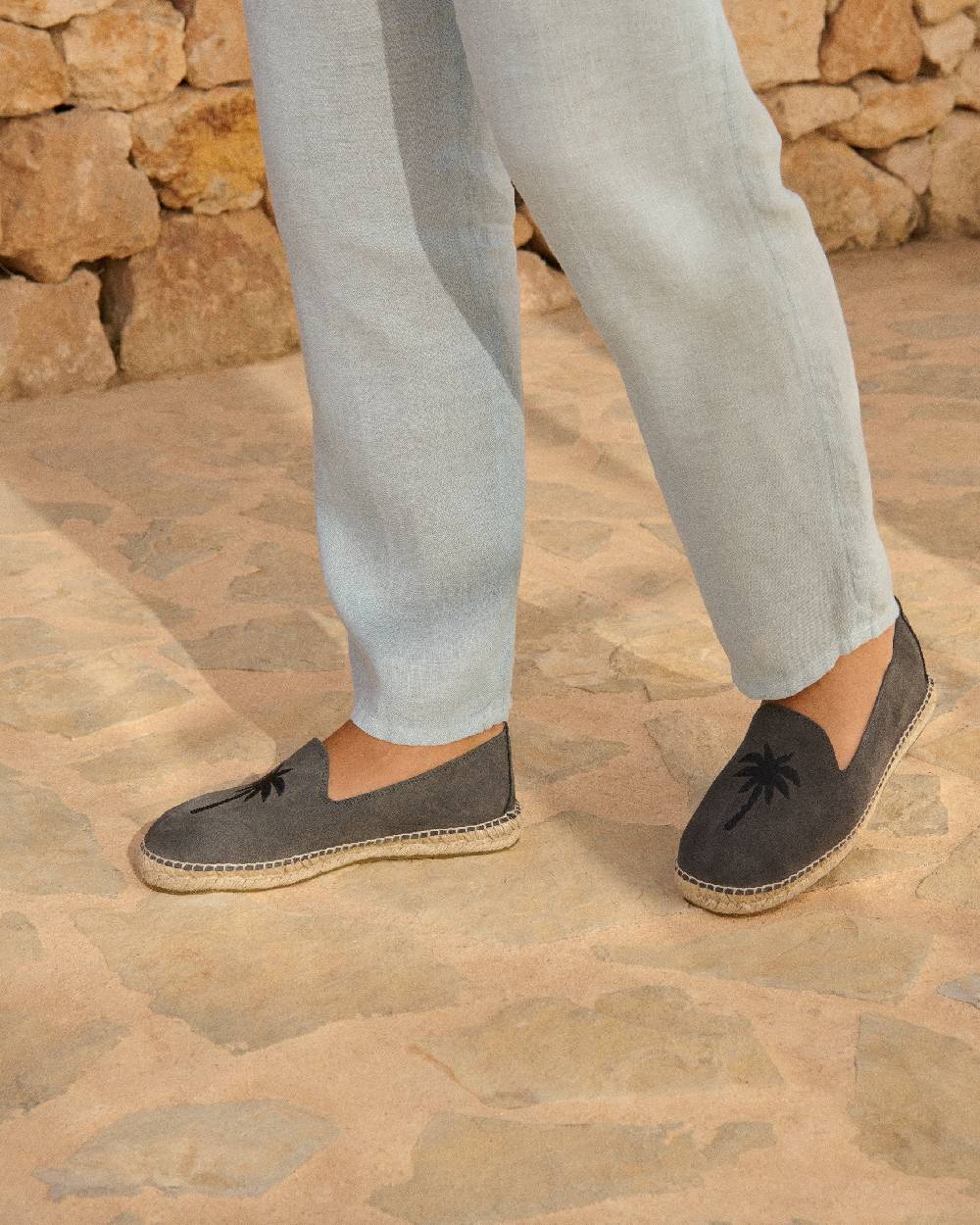 Manebí Suede With Embroidery Espadrilles - Palm Springs Carbon Grey + Black Palm