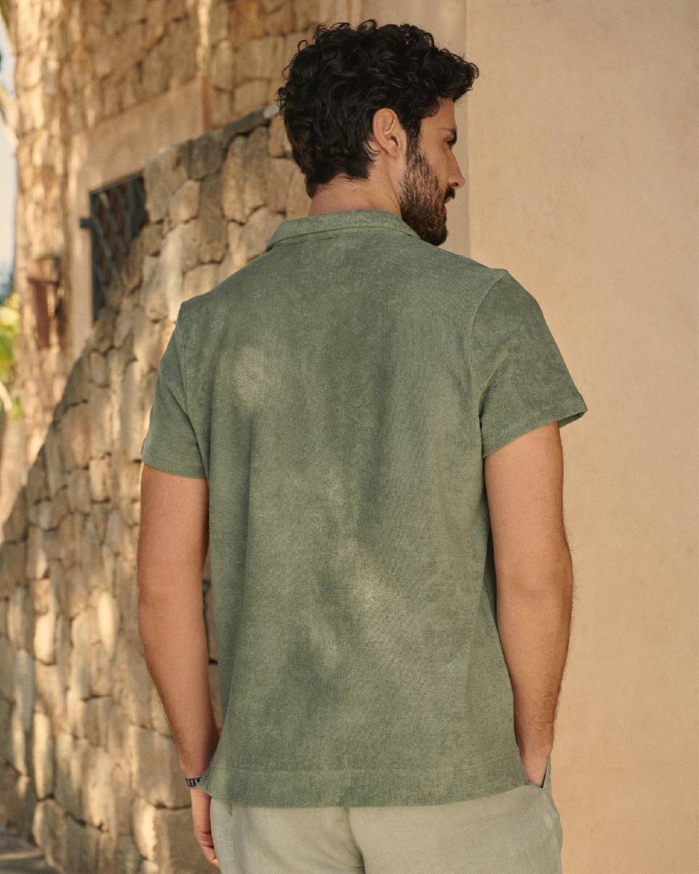 Manebí Terry Cotton Olive Polo Shirt - Made In Portugal Kaki Terry Cotton