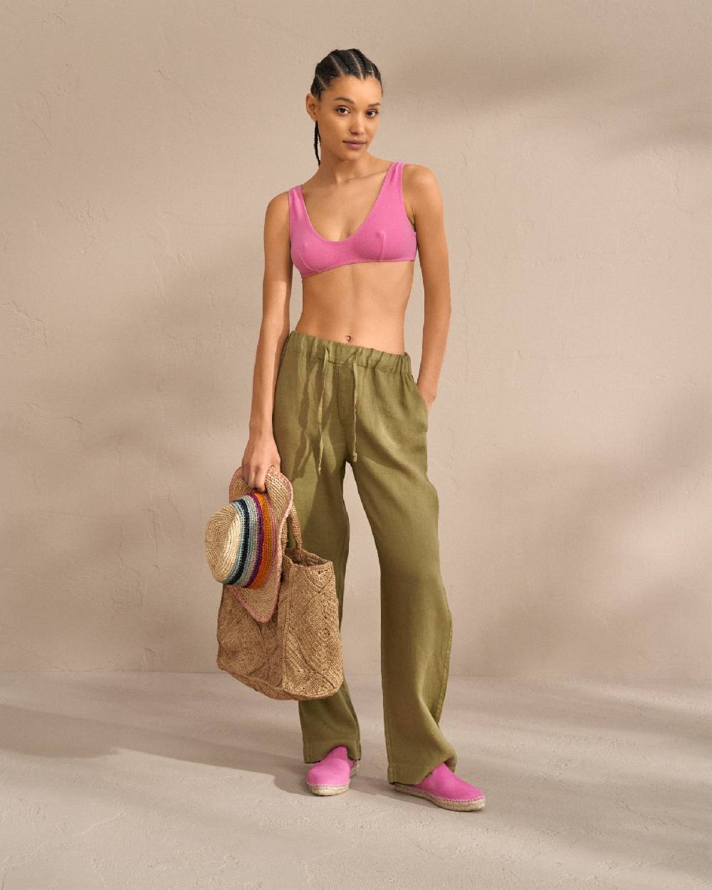 Manebí Terry Cotton Surf Bralette Bikini - Soft Touch Bold Pink