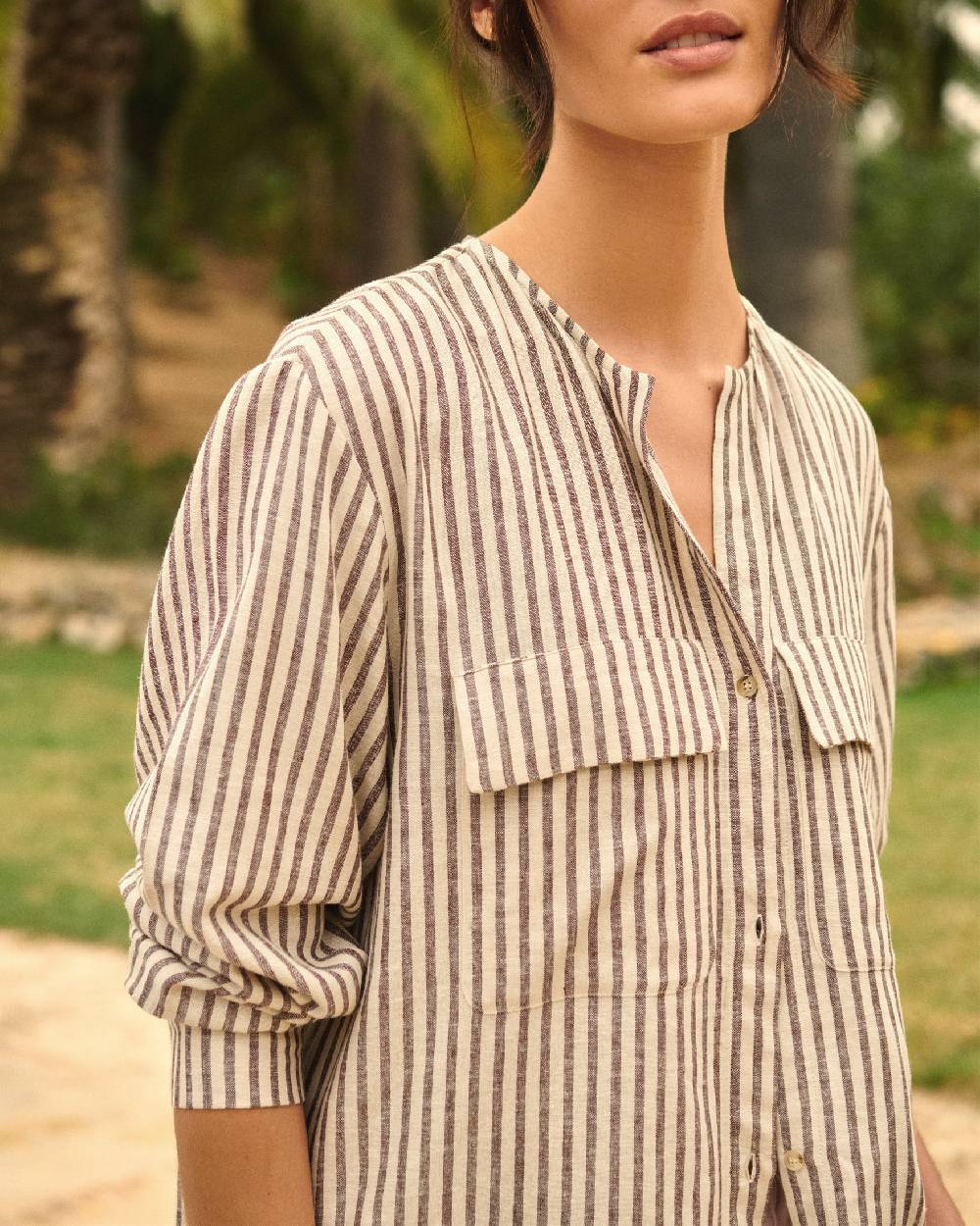 Manebí Valparaiso Shirt - Viscose Blend Off White \u0026 Cocoa Stripes
