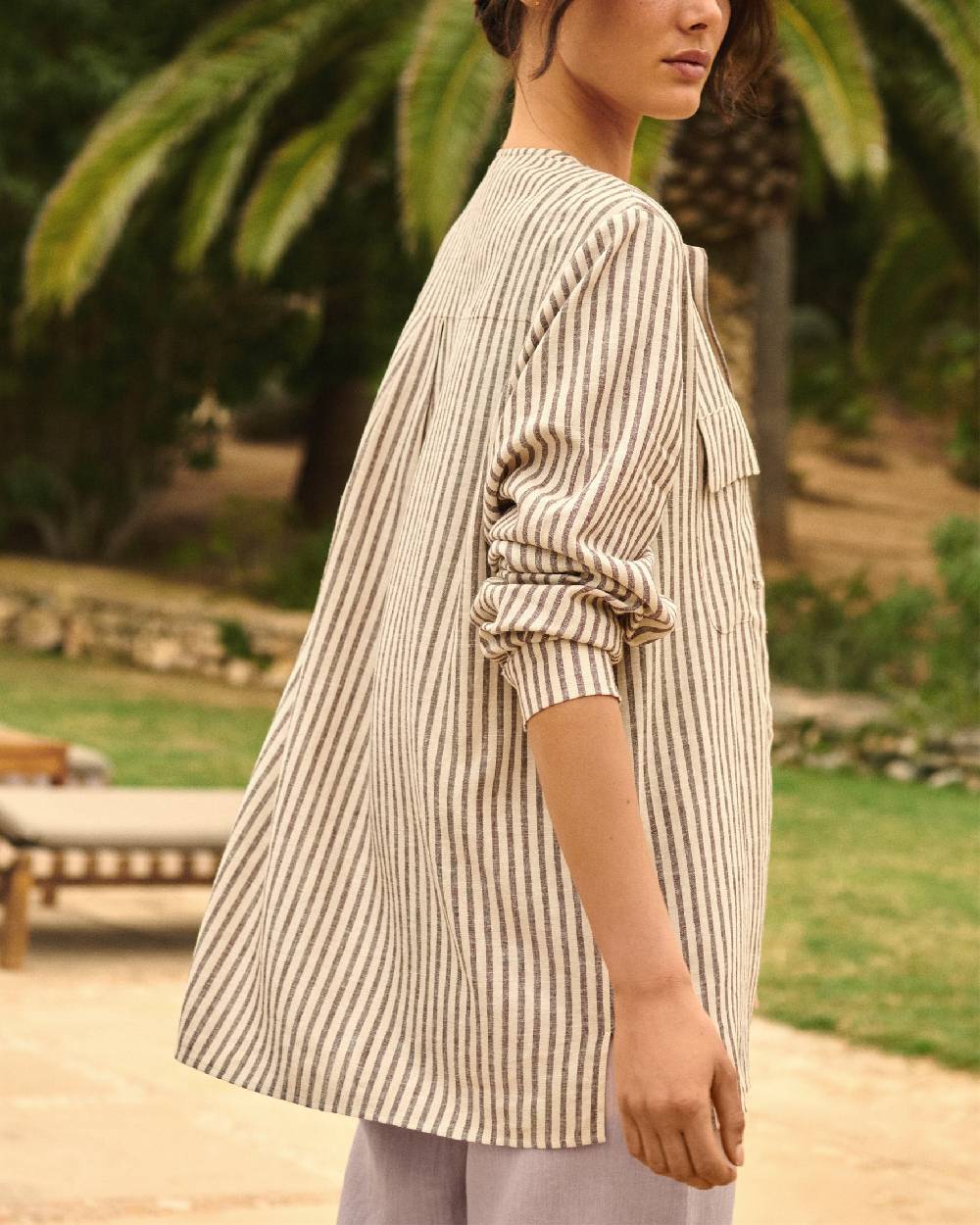 Manebí Valparaiso Shirt - Viscose Blend Off White \u0026 Cocoa Stripes