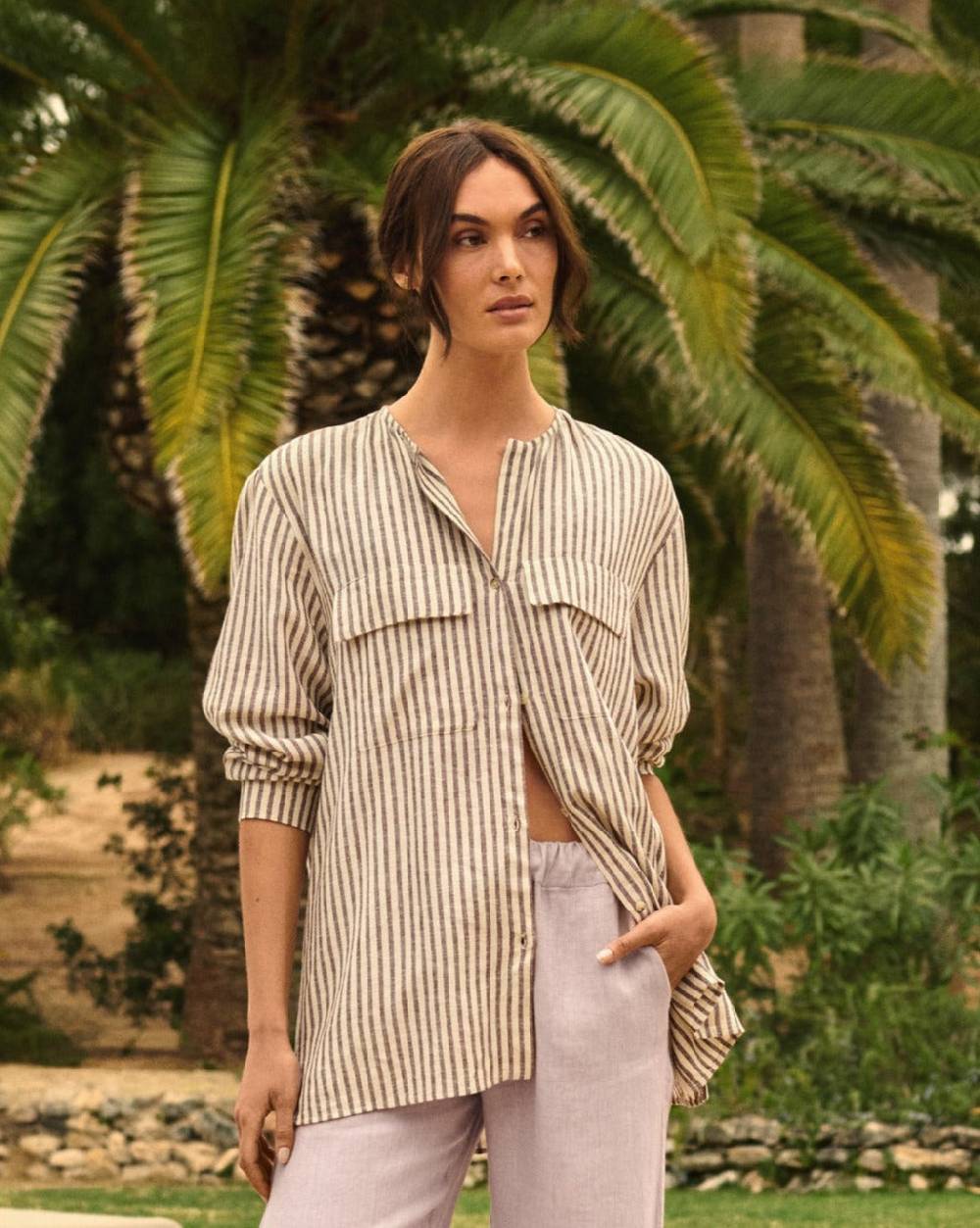 Manebí Valparaiso Shirt - Viscose Blend Off White \u0026 Cocoa Stripes