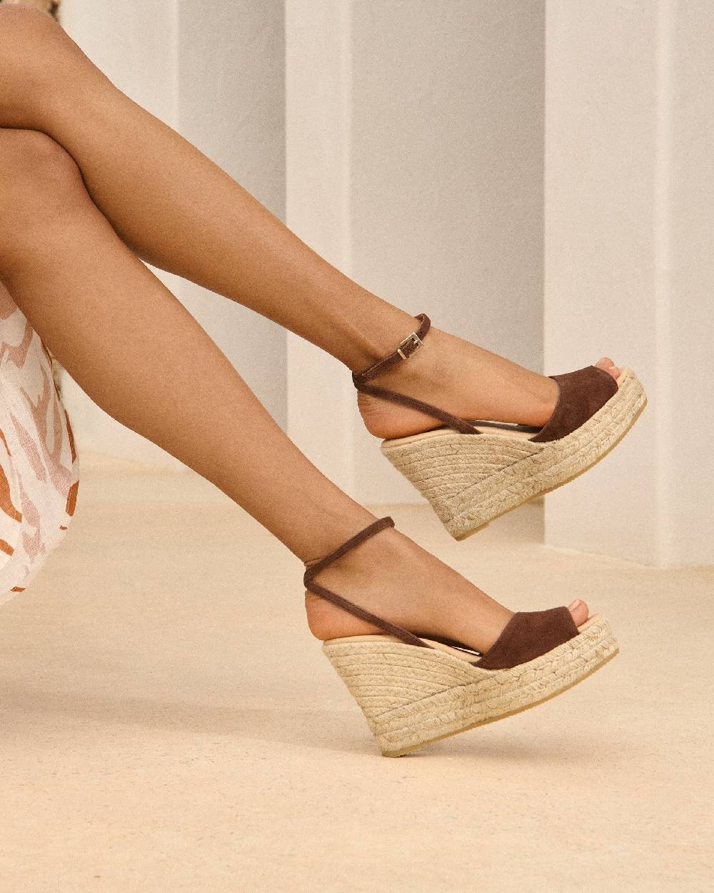 Manebí Viky Soft Suede Open Toe|Wedge Espadrilles - Tobacco