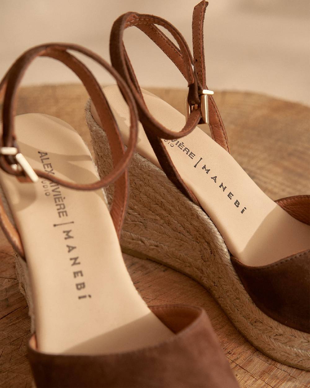 Manebí Viky Soft Suede Open Toe|Wedge Espadrilles - Tobacco