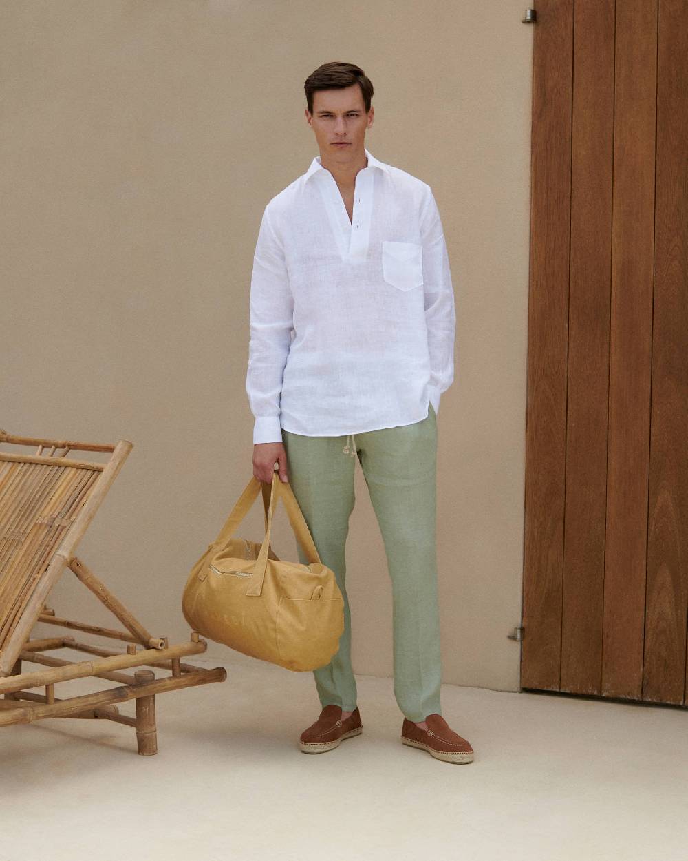 Manebí Washed Linen Venice Trousers - Embroidered Logo Military Green