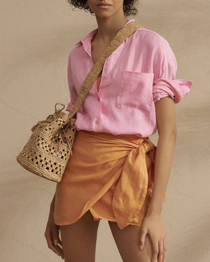 Manebí Weaving Raffia Beach Bucket - Palm Leather Tag