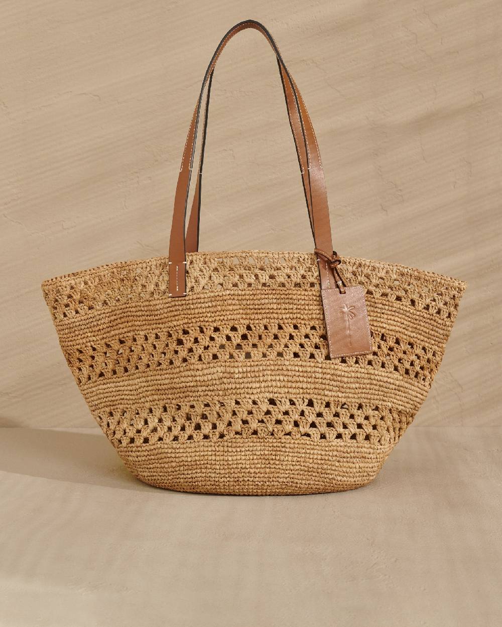 Manebí Weaving Raffia \u0026 Leather Basket Bag - Leather Tag