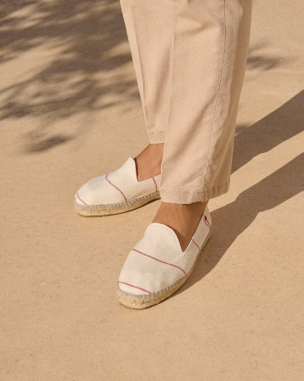 Manebí Woven Canvas Espadrilles - Red Micro Stripes On Beige
