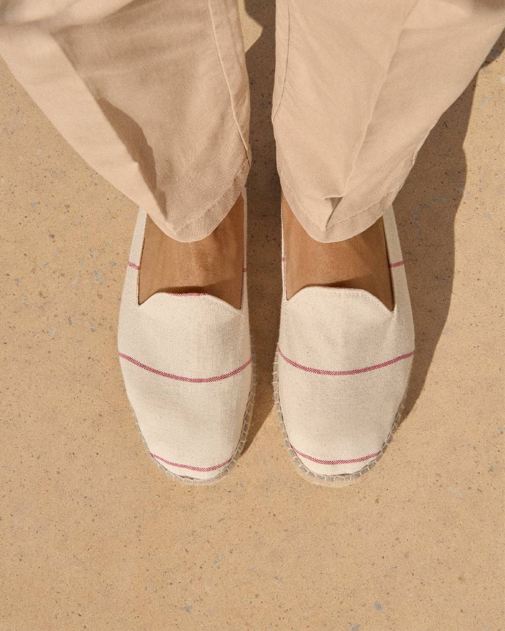 Manebí Woven Canvas Espadrilles - Red Micro Stripes On Beige