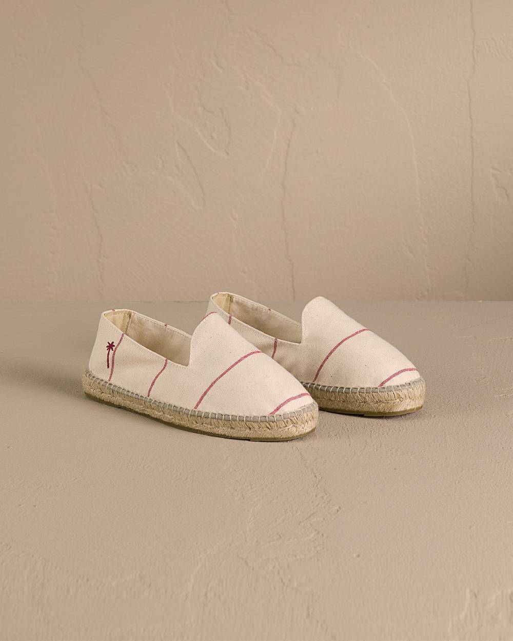 Manebí Woven Canvas Espadrilles - Red Micro Stripes On Beige