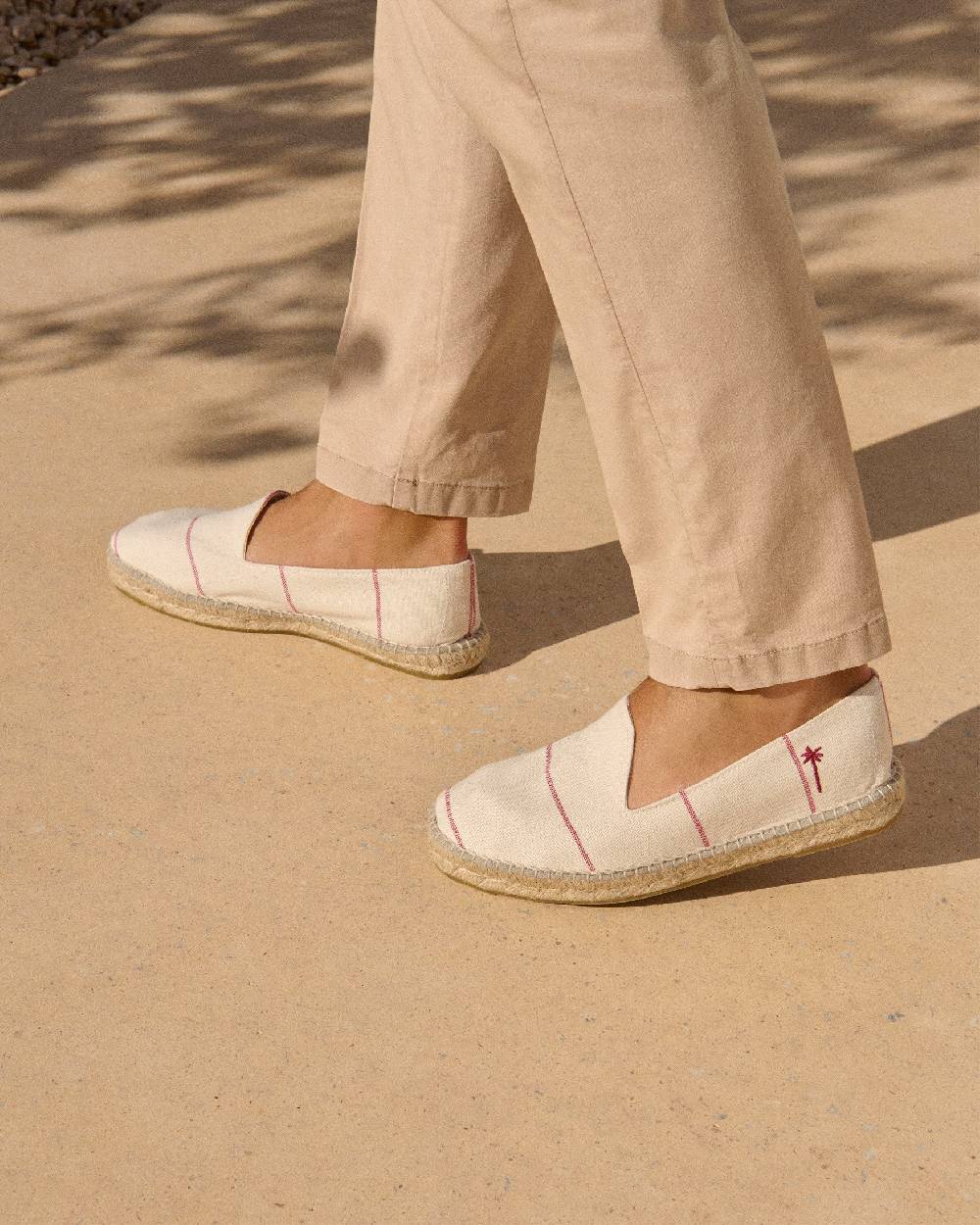 Manebí Woven Canvas Espadrilles - Red Micro Stripes On Beige