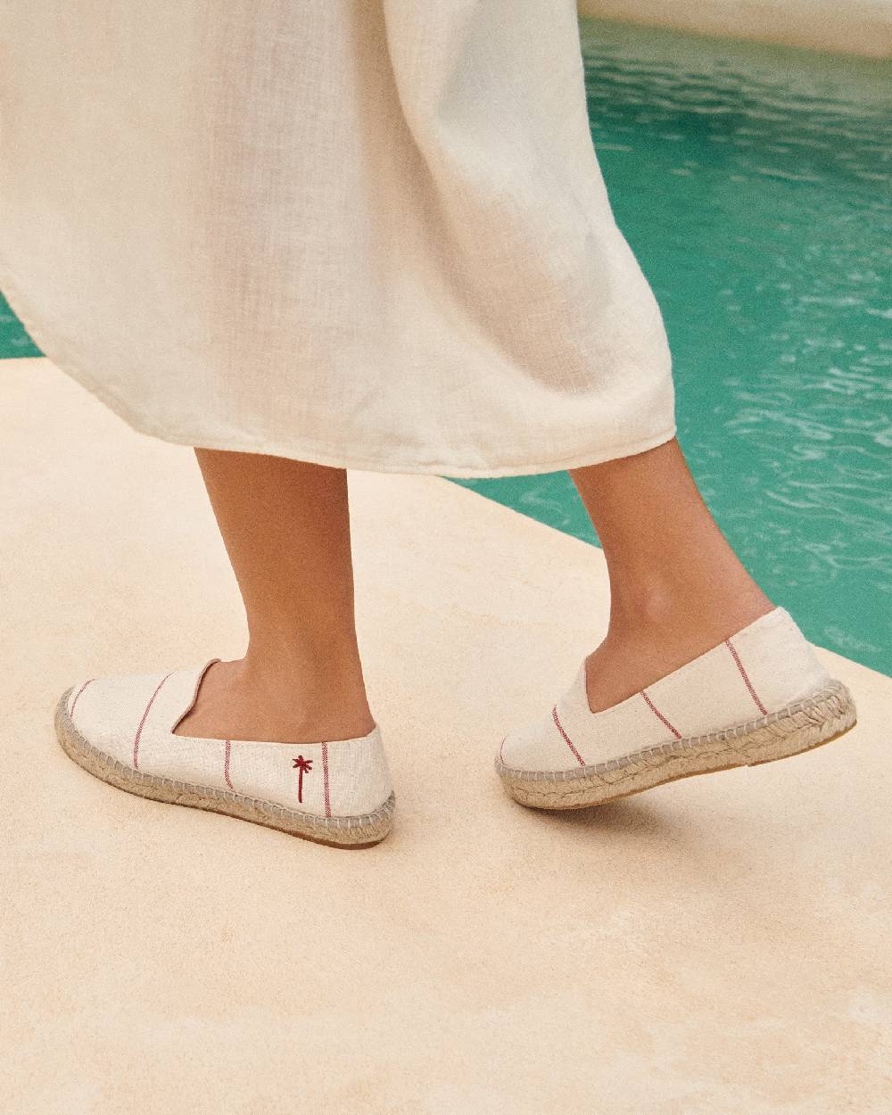 Manebí Woven Canvas Flat Espadrilles - Red Micro Stripes On Beige