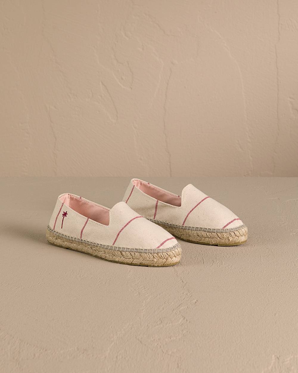 Manebí Woven Canvas Flat Espadrilles - Red Micro Stripes On Beige