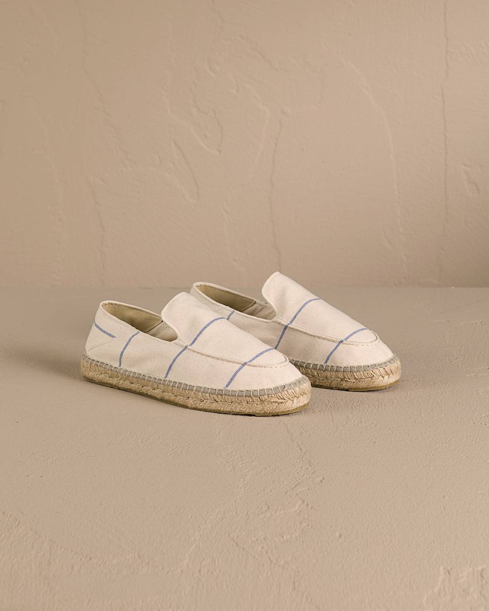 Manebí Woven Canvas|Traveler Loafers Espadrilles - Navy Blue Micro Stripes On Beige