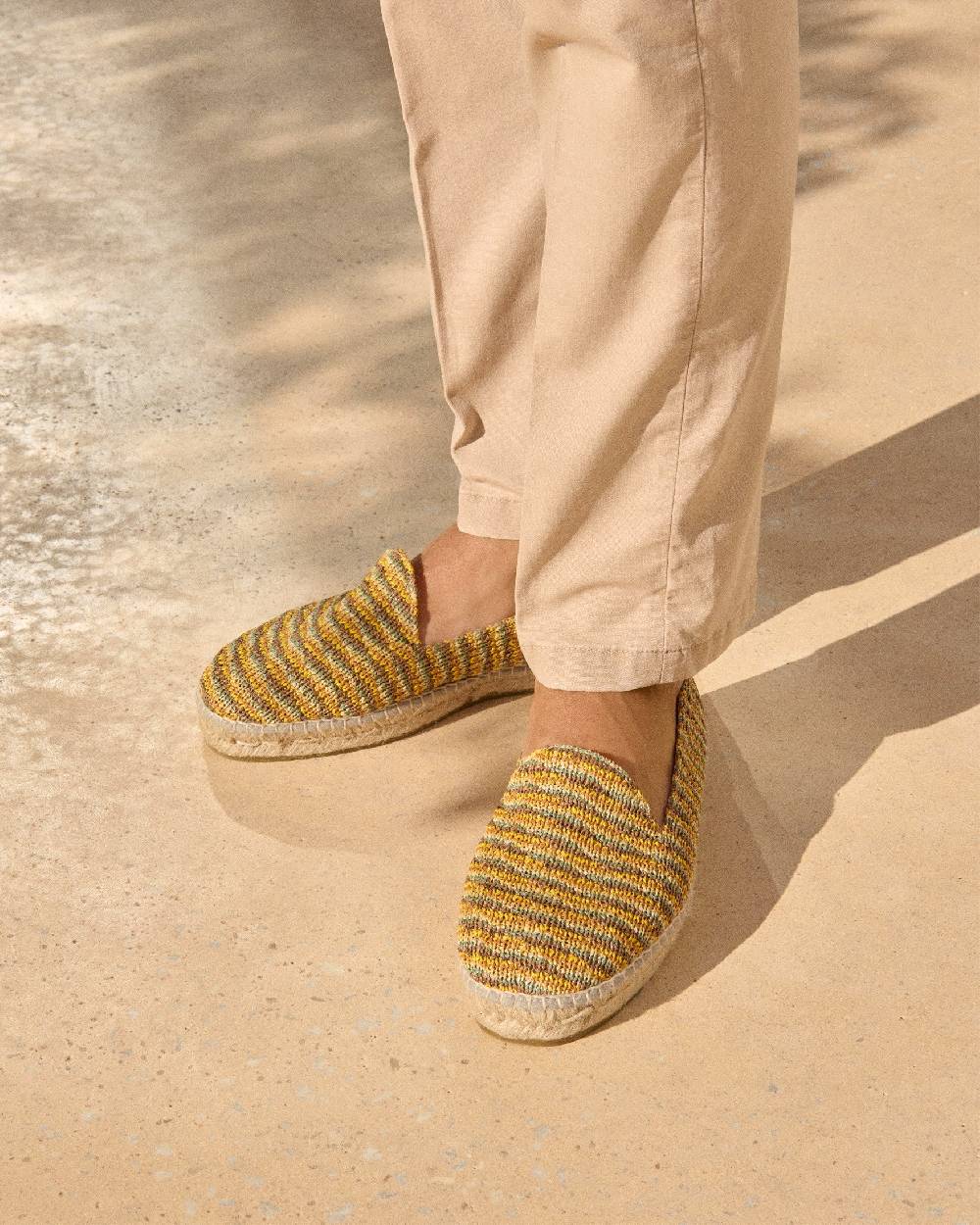 Manebí Woven Raffia Stripes|Espadrilles - Sage \u0026 Cocoa On Beige