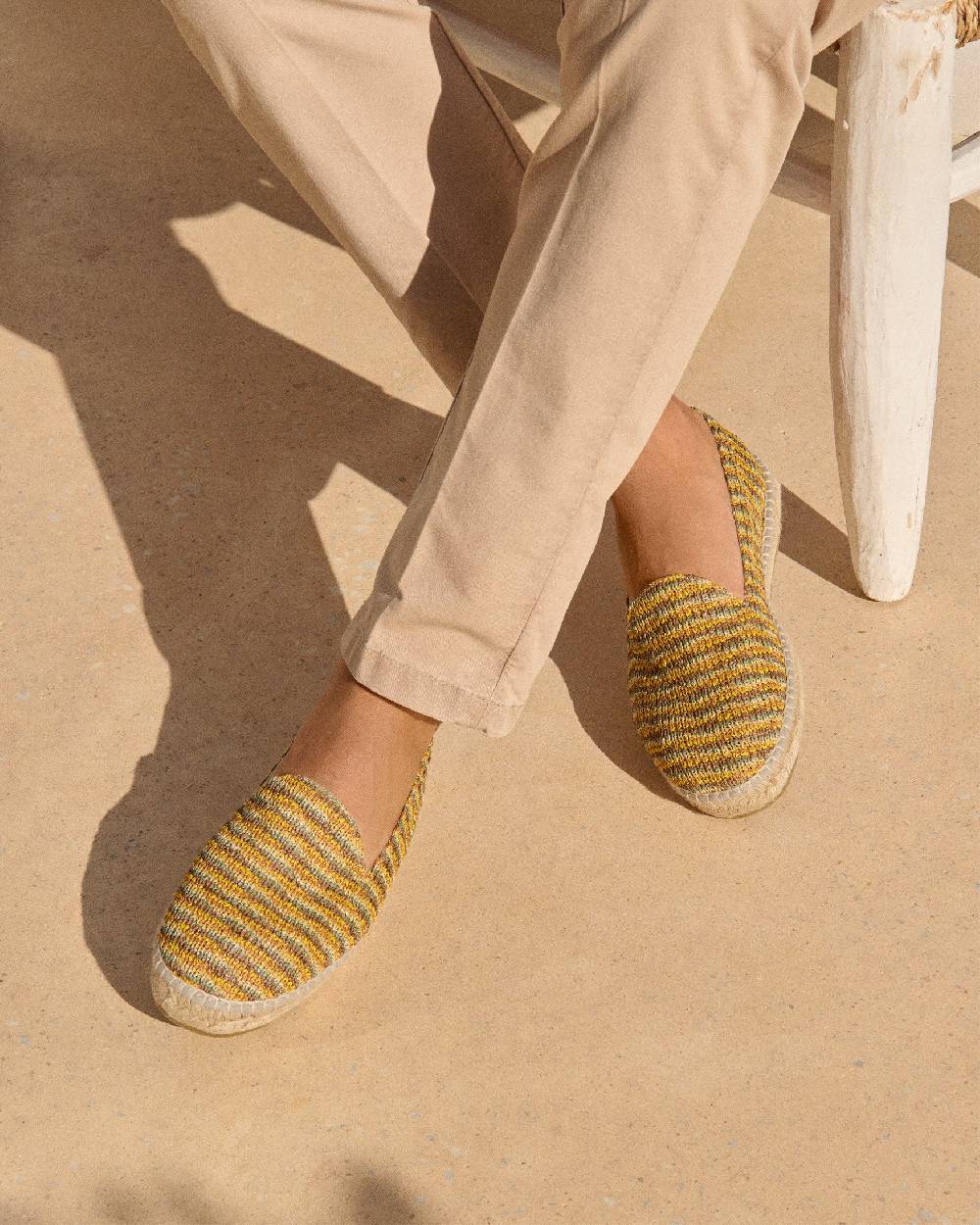 Manebí Woven Raffia Stripes|Espadrilles - Sage \u0026 Cocoa On Beige