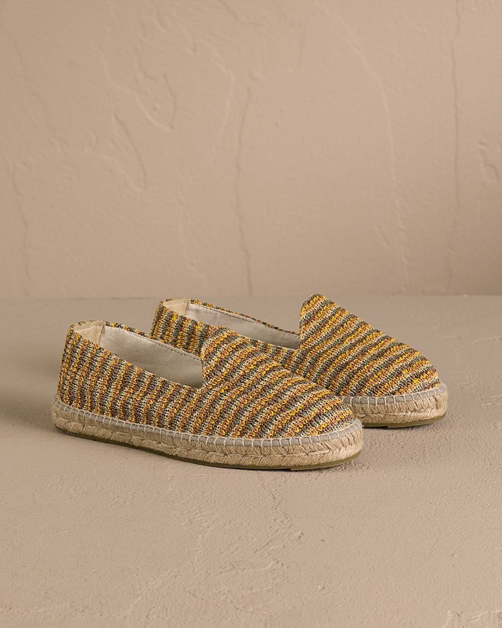 Manebí Woven Raffia Stripes|Espadrilles - Sage \u0026 Cocoa On Beige