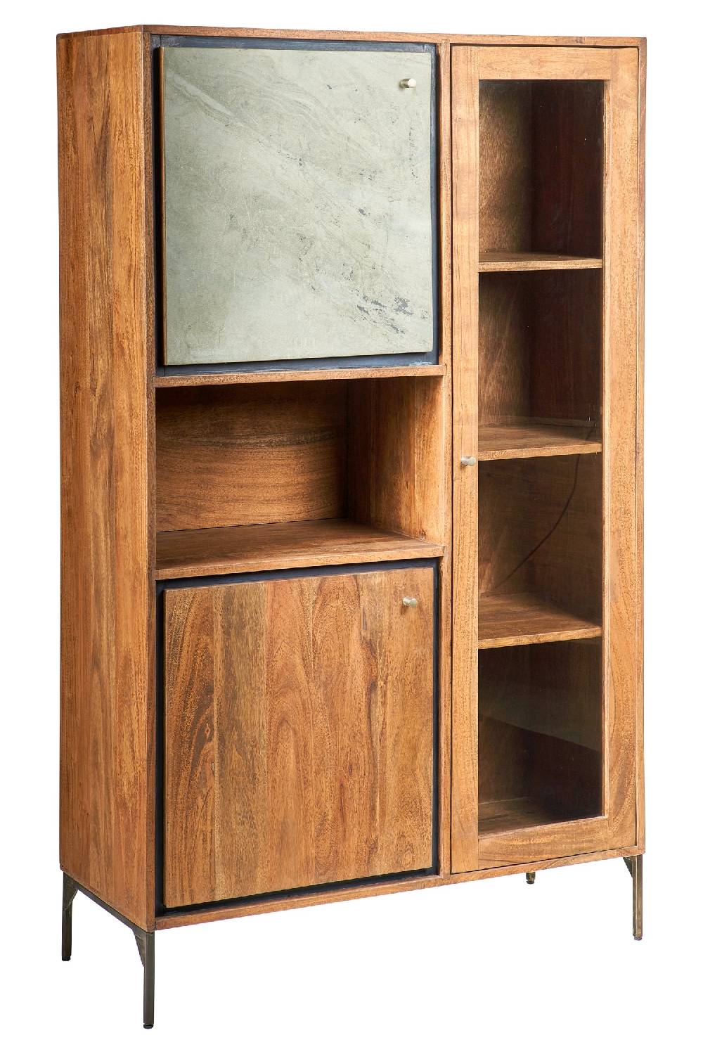 Novità Home Ardesia - Cabinet In Legno Di Acacia Con Vetro E Sportelli