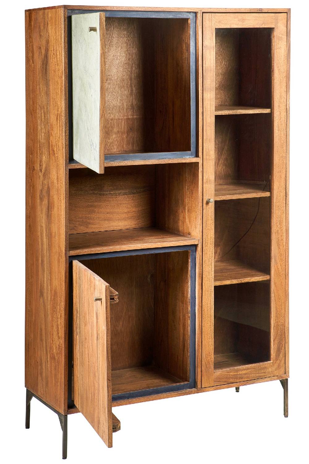 Novità Home Ardesia - Cabinet In Legno Di Acacia Con Vetro E Sportelli