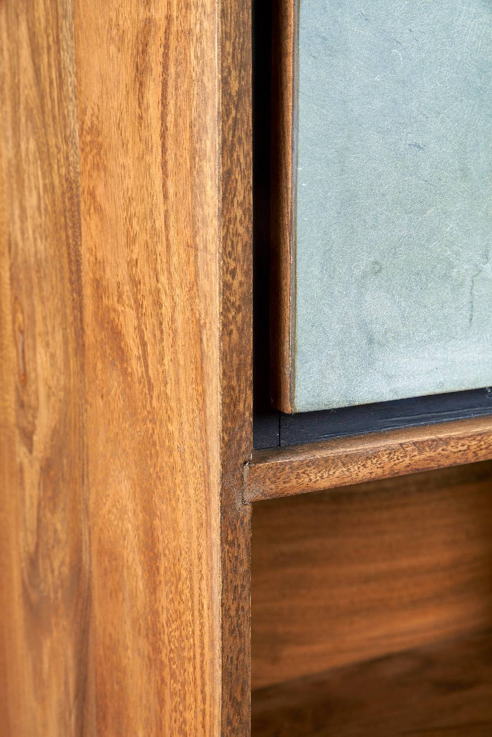 Novità Home Ardesia - Cabinet In Legno Di Acacia Con Vetro E Sportelli