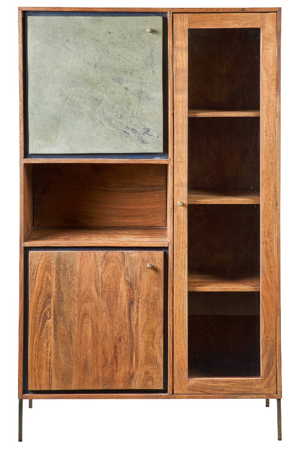 Novità Home Ardesia - Cabinet in Legno di Acacia con Vetro e Sportelli