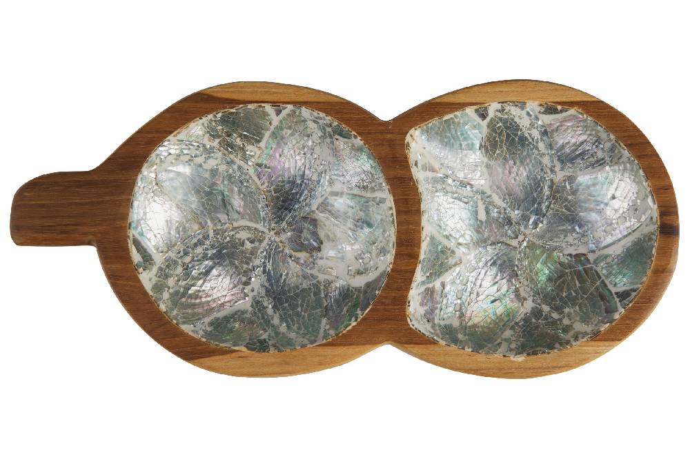 Novità Home Bartender - Ciotola Legno Doppia Forma Legume Con Abalone