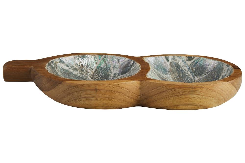 Novità Home Bartender - Ciotola Legno Doppia Forma Legume Con Abalone