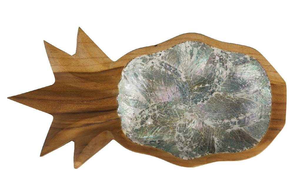 Novità Home Bartender - Ciotola Legno Sagoma Frutto Ananas Con Abalone