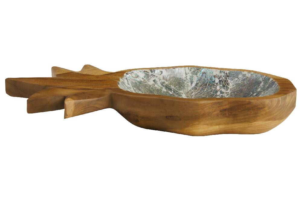 Novità Home Bartender - Ciotola Legno Sagoma Frutto Ananas Con Abalone
