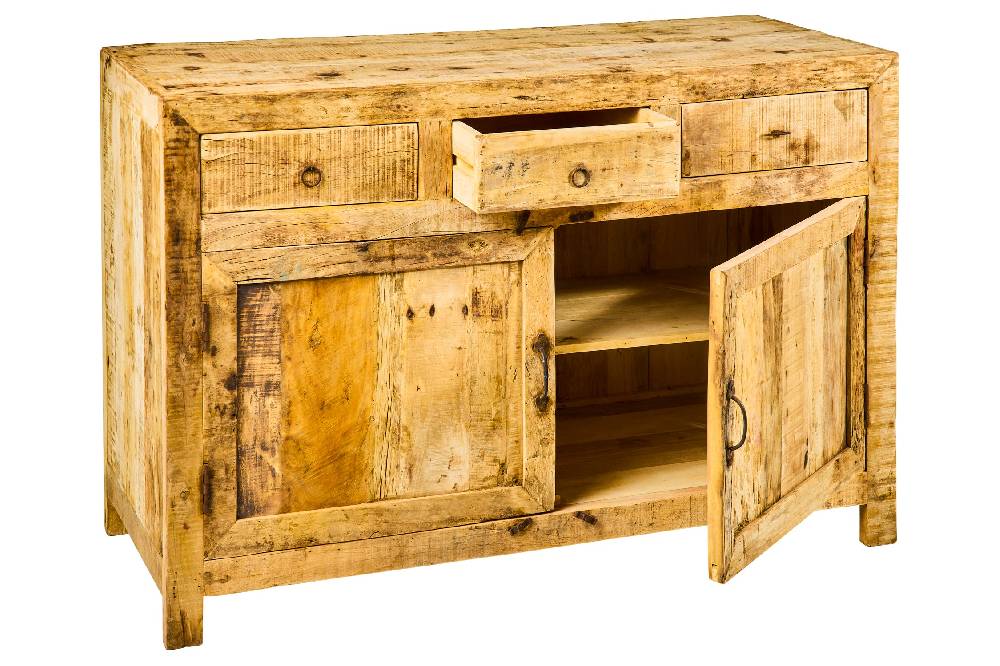 Novità Home Bleached Line - Credenza 3 Cassetti 2 Sportelli In Legno Riciclato