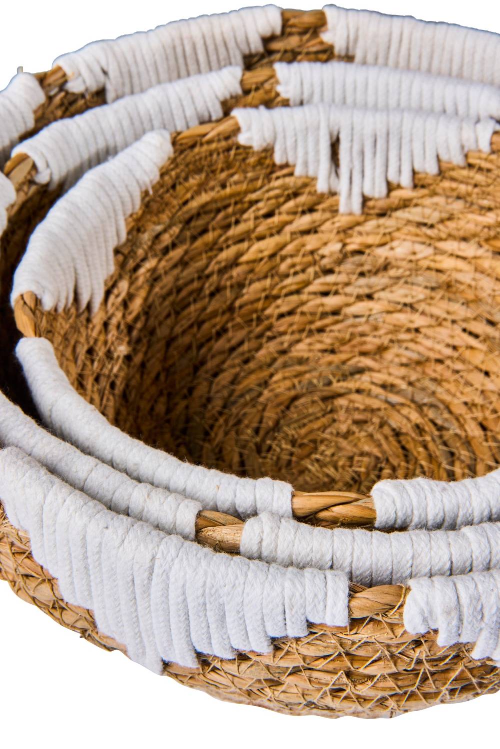 Novità Home Boho Chic - Set 3 Ceste Porta Frutta In Seagrass E Cotone