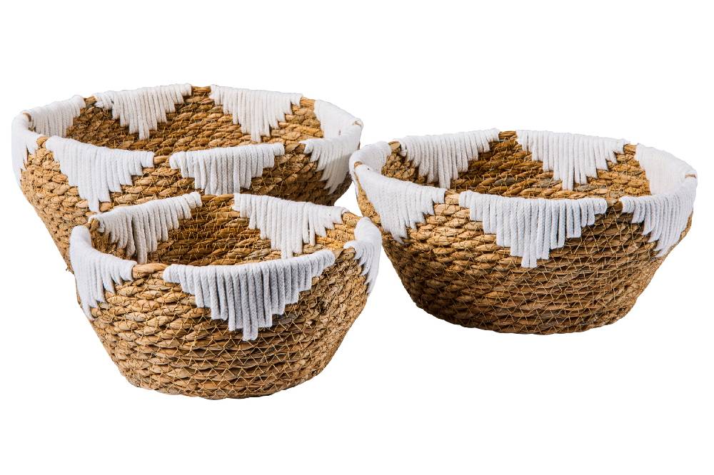 Novità Home Boho Chic - Set 3 Ceste Porta Frutta in Seagrass e Cotone
