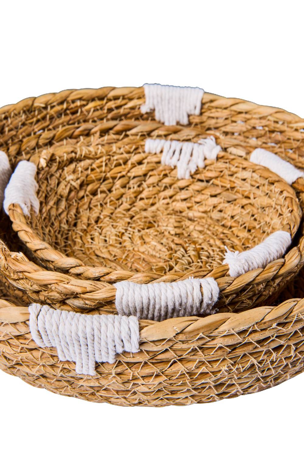 Novità Home Boho Chic - Set 3 Cestini Tondi In Seagrass E Cotone