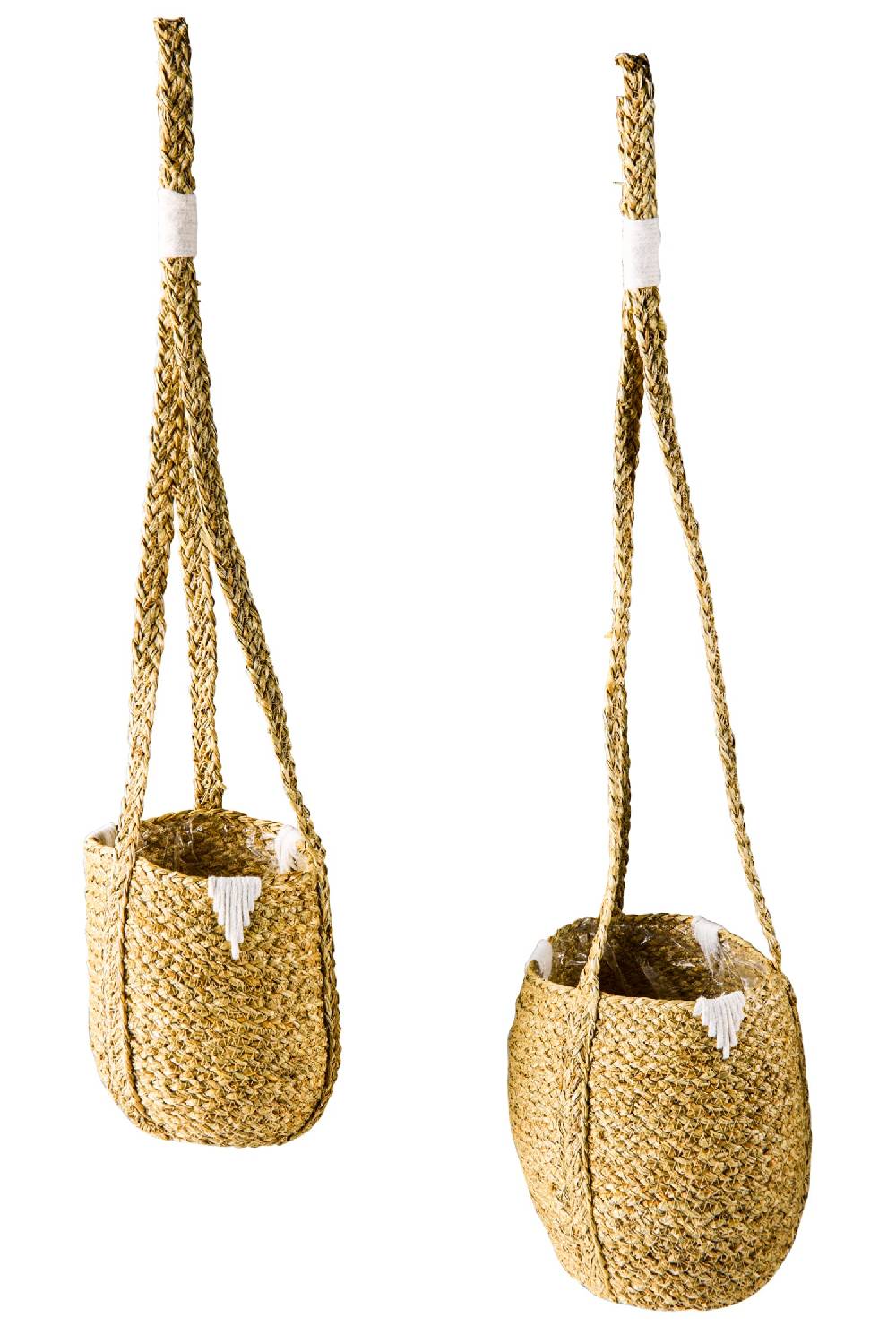 Novità Home Boho Chich - Set 2 Ceste Da Appendere In Seagrass E Cotone