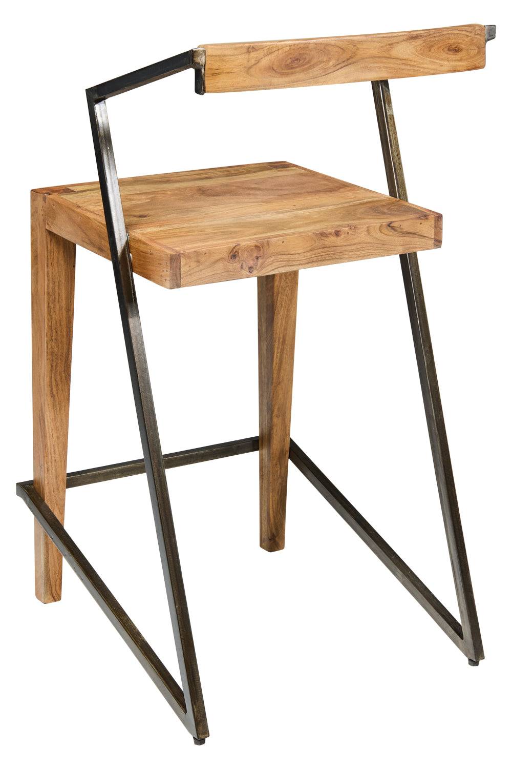 Novità Home Boston - Sgabello Alto In Ferro E Legno Di Acacia