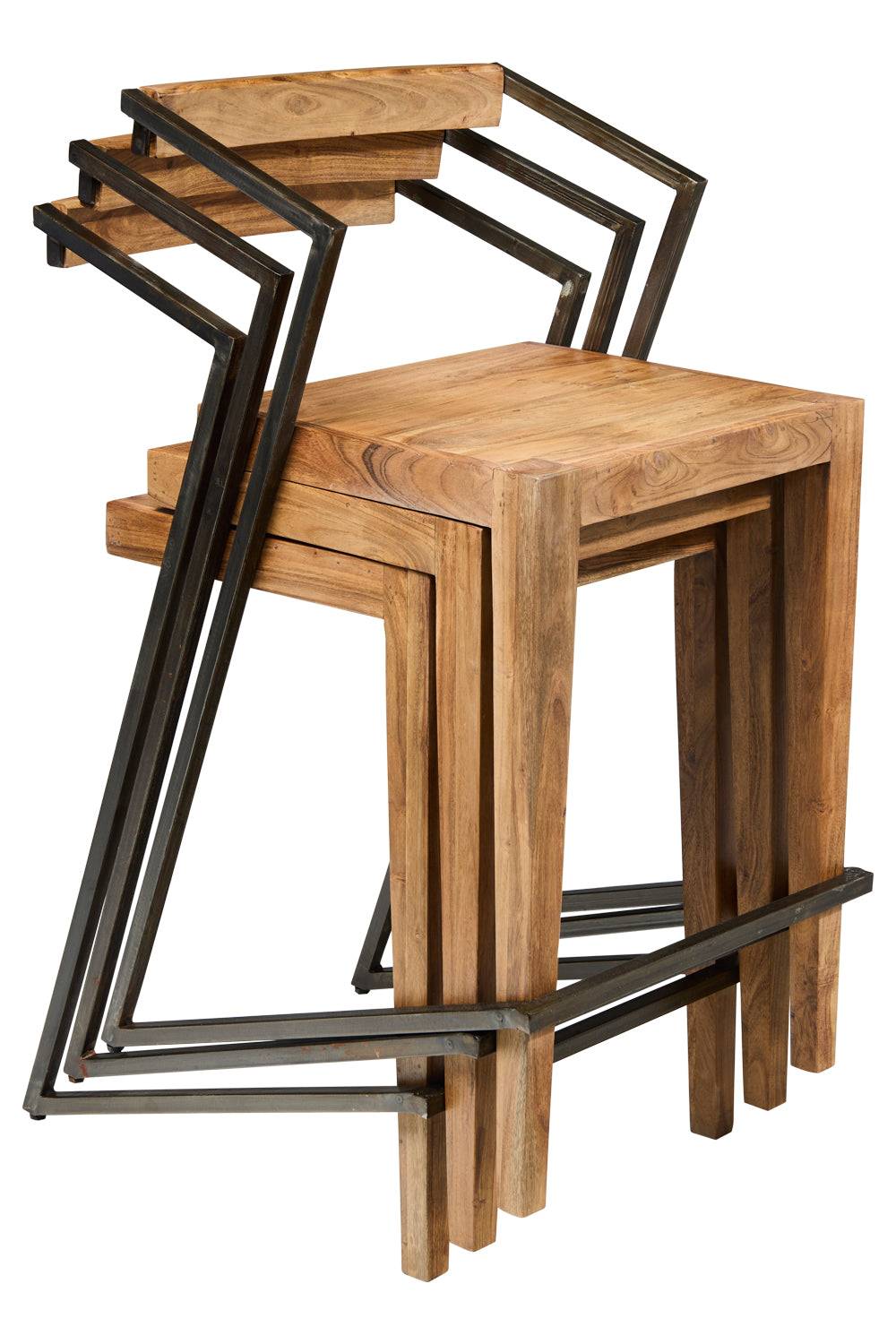 Novità Home Boston - Sgabello Alto In Ferro E Legno Di Acacia