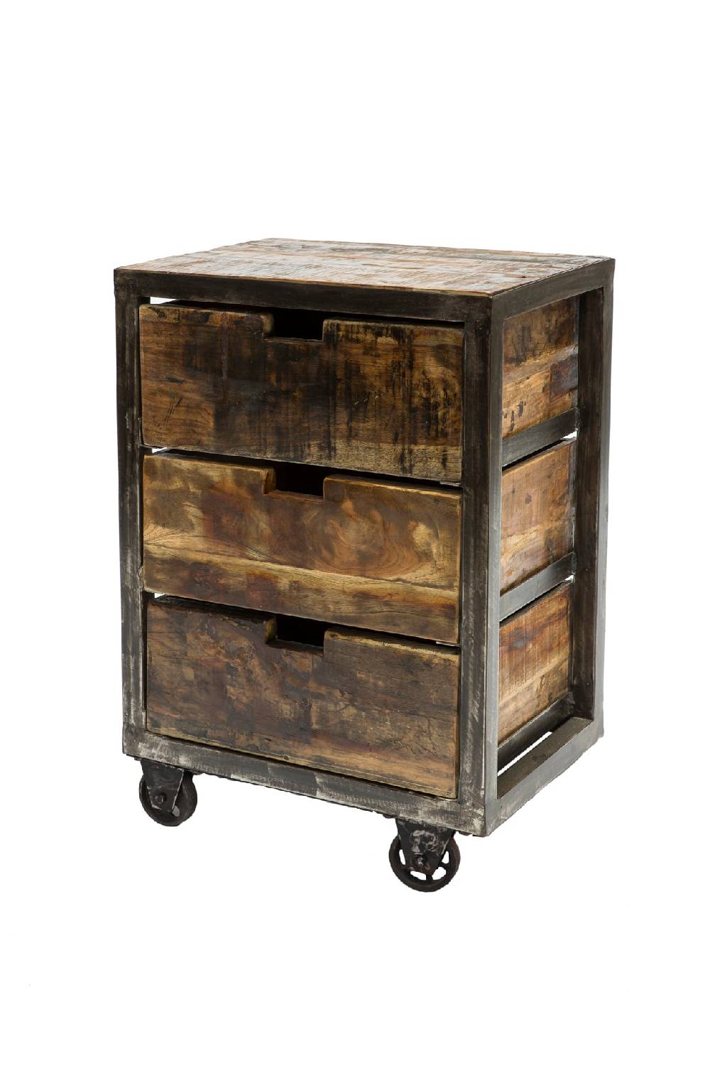 Novità Home Bristol - comodino 3 cassetti in legno e metallo con ruote