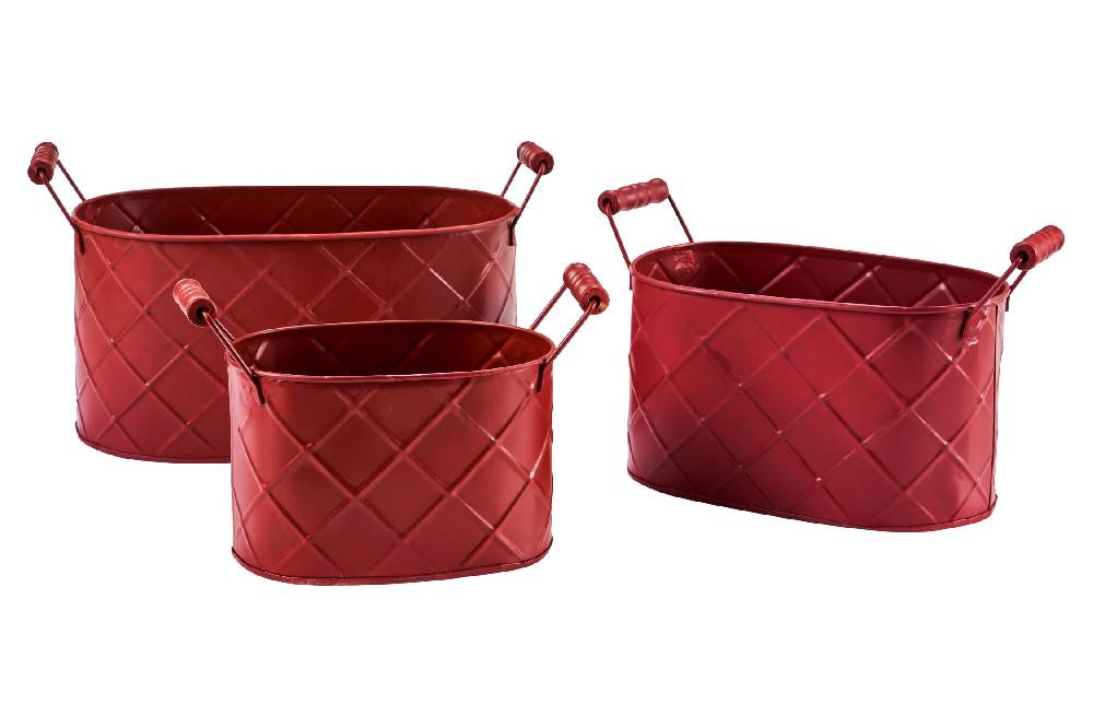 Novità Home Cache pot - ovali rosso anticato set1/3rilievi 2 manici in legno
