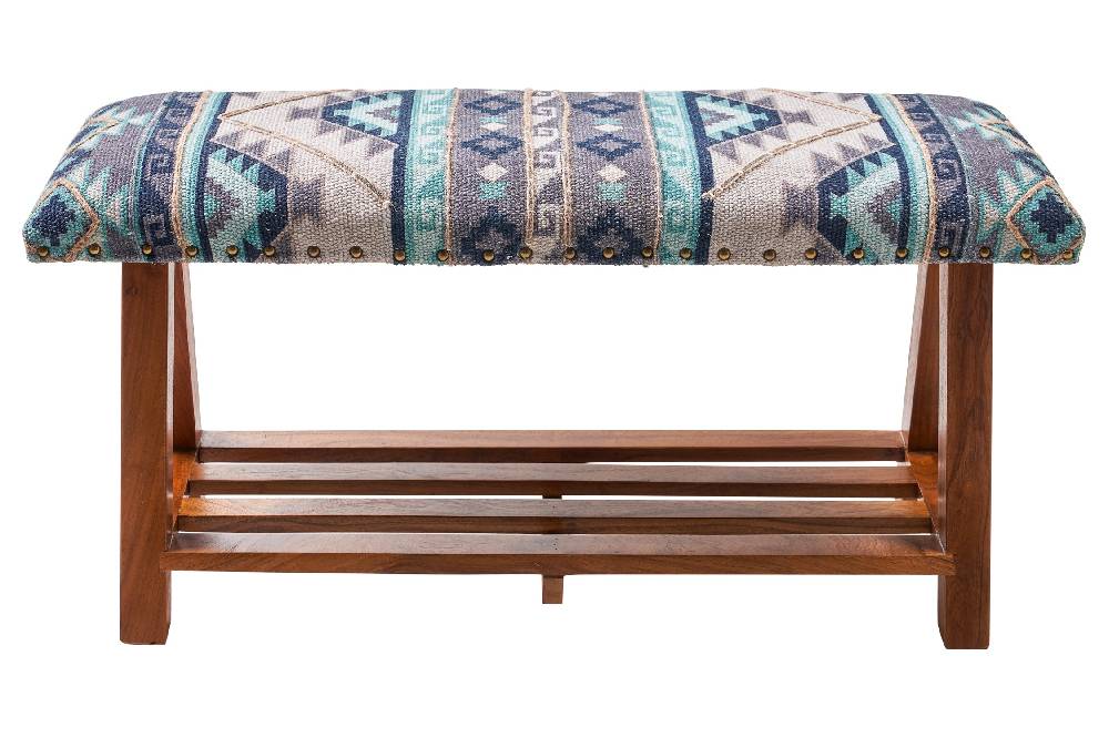 Novità Home Cancun - Panca In Legno Di Acacia Imbottita In Cotone Di Recupero