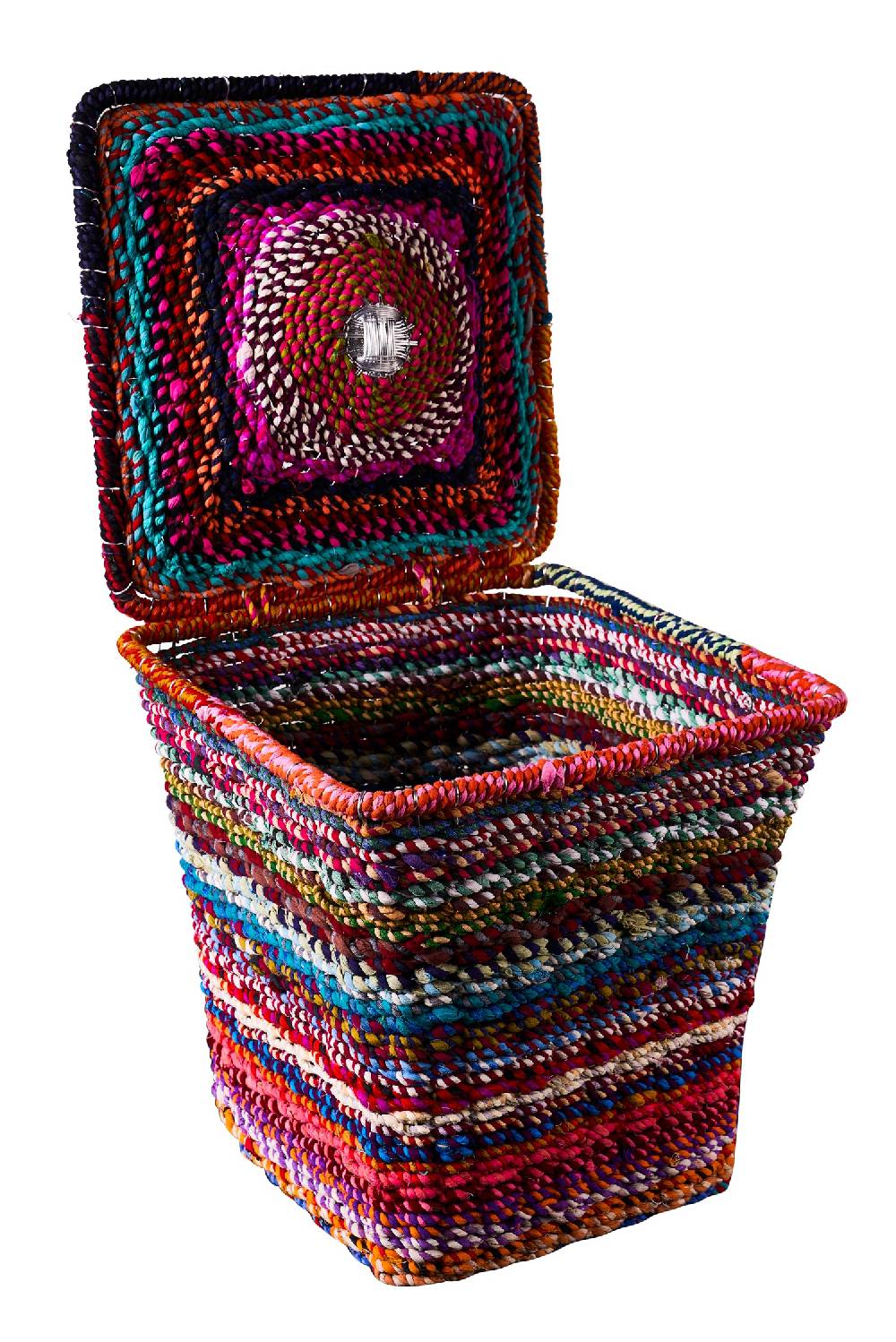 Novità Home Cesta - Coperchio Con Intreccio Argento E Corda Multicolor