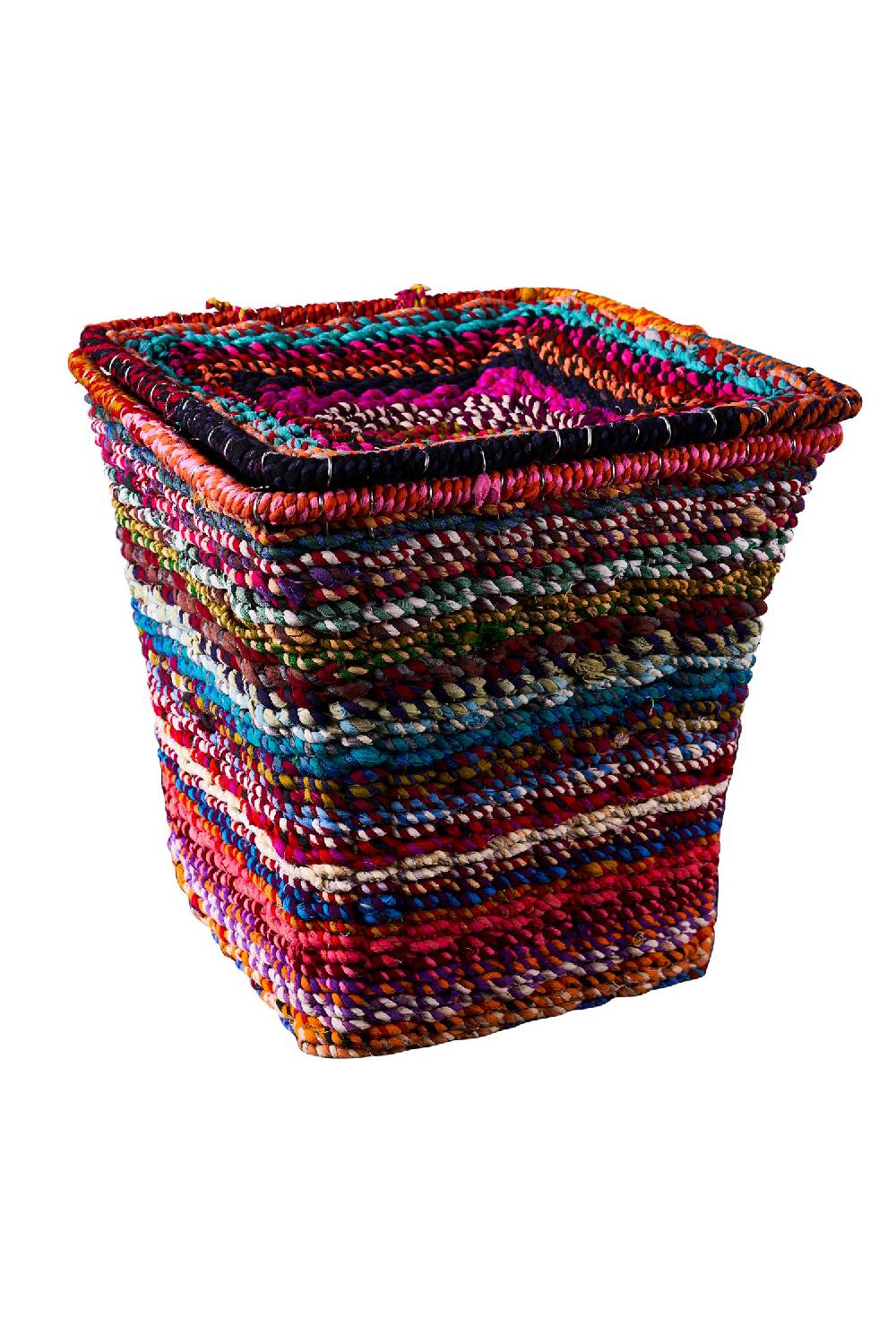 Novità Home Cesta - Coperchio Con Intreccio Argento E Corda Multicolor