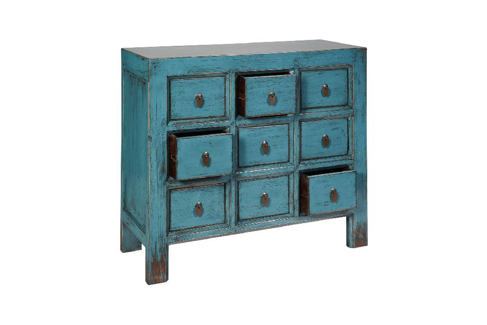 Novità Home Cina - Credenza 9 Cassetti Laccata In Legno Azzurro