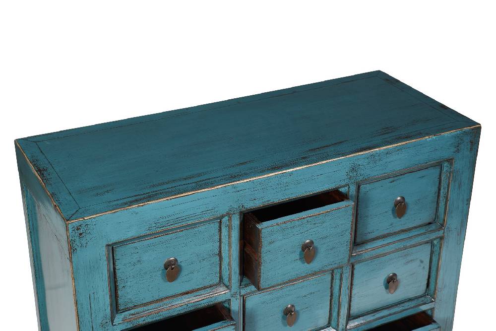 Novità Home Cina - Credenza 9 Cassetti Laccata In Legno Azzurro