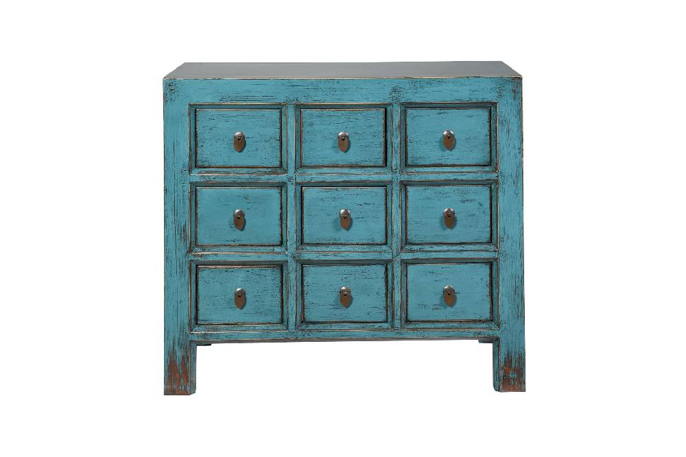 Novità Home Cina - credenza 9 cassetti laccata in legno azzurro