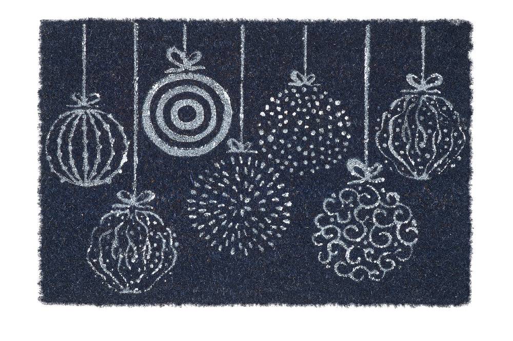 Novità Home Coco Door Mat-Decor Palle Natalizie Fondo Nero Disegno Argento