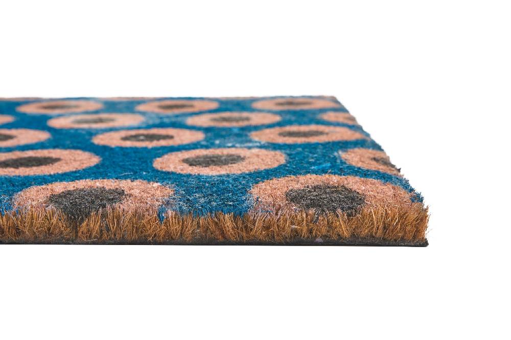 Novità Home Coco Door Mat-Sixties Fondo Azzurro Cerchi Rosa Con Interno Nero