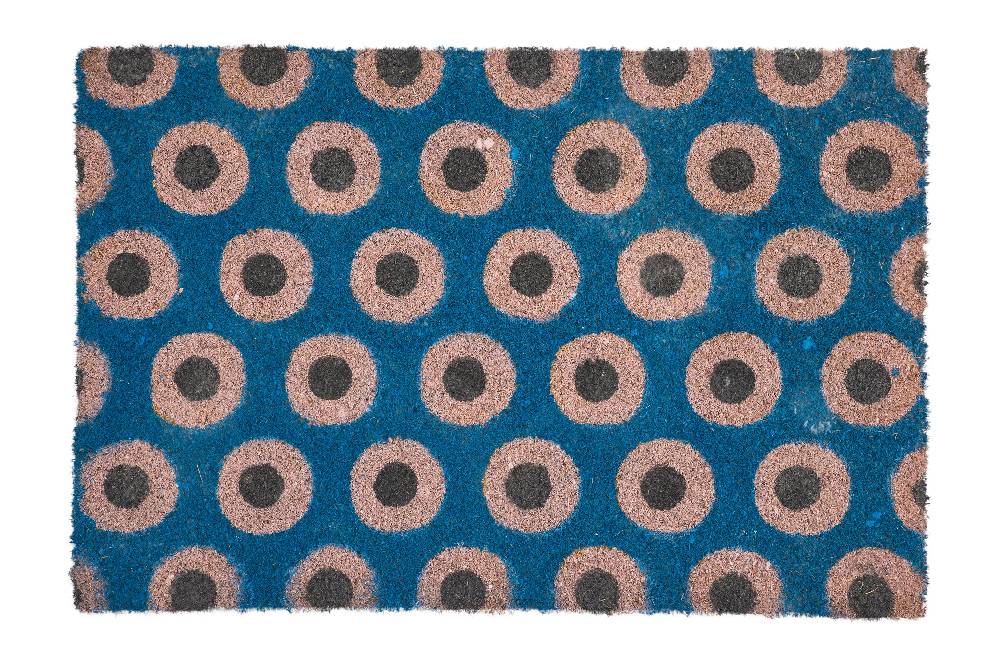 Novità Home Coco Door Mat-Sixties Fondo Azzurro Cerchi Rosa Con Interno Nero